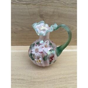 Fenton Museum Collection Pitcher Champagne Satin Sea Green Mist Artist Signature